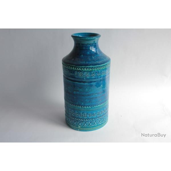 Vase c�ramique bleu Aldo LONDI pour Bitossi Blue Rimini Italie