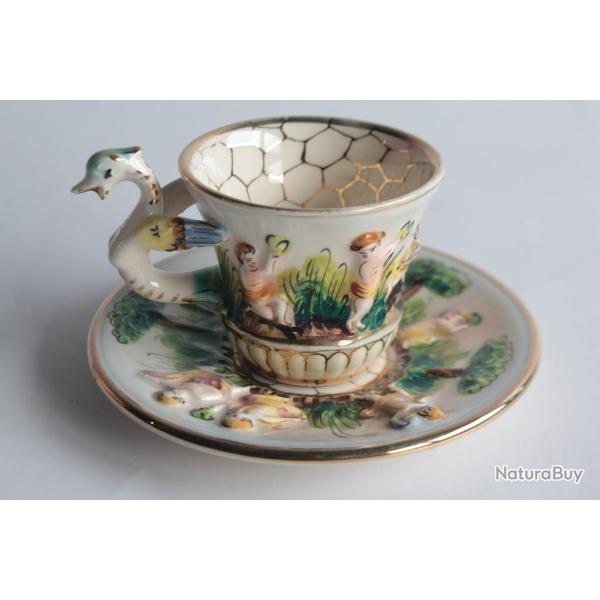 Tasse et sous-tasse porcelaine Capodimonte