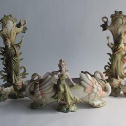 Bouquetières porcelaine Cygne Art Nouveau