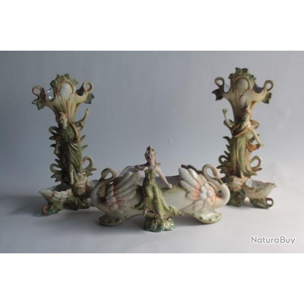 Bouqueti�res porcelaine Cygne Art Nouveau