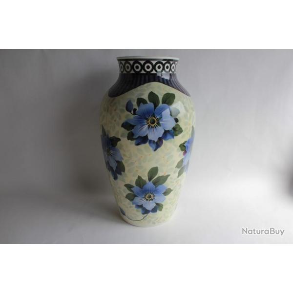 Grand Vase Villeroy & Boch 50 cm Fleurs Clmentis bleues