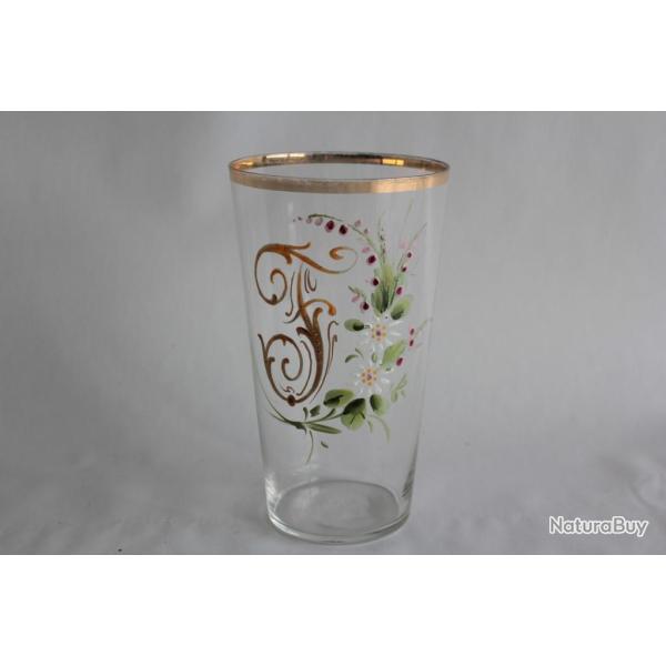 Ancien verre �maill� Souvenir Lettre F