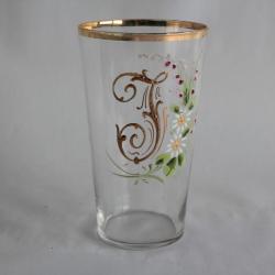 Ancien verre émaillé Souvenir Lettre J