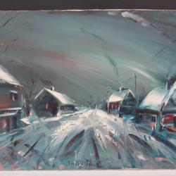 Tableau Peinture Alberto SANVITALE Village sous la neige 1974