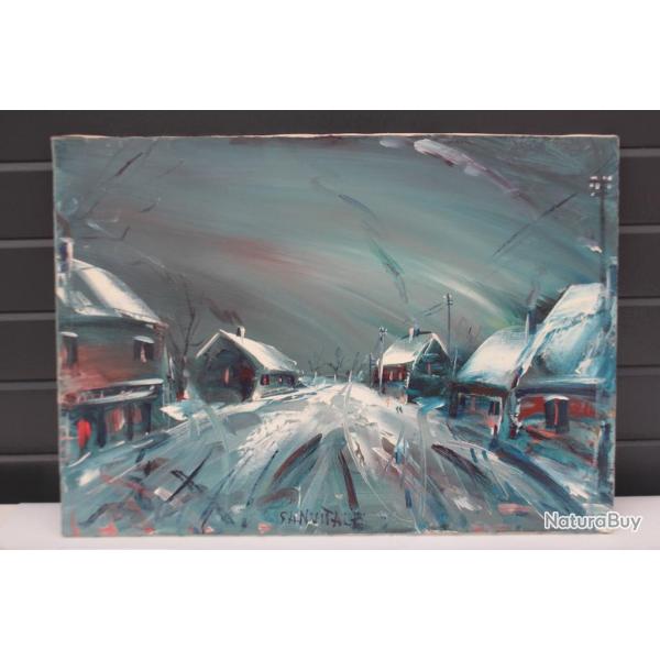 Tableau Peinture Alberto SANVITALE Village sous la neige 1974