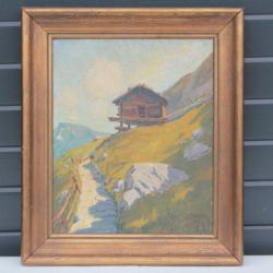 Tableau peinture à l'huile Robert Édouard CHAPALLAZ Chalet Montagne