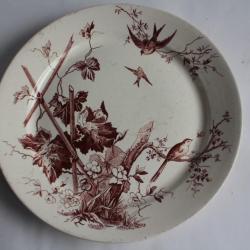 Plat Terre de fer Fleurs Oiseaux Leam H. Alcock & Co England