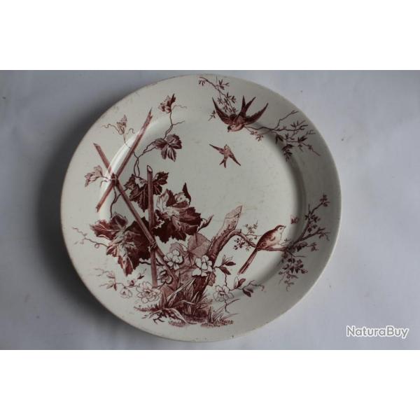 Plat Terre de fer Fleurs Oiseaux Leam H. Alcock & Co England