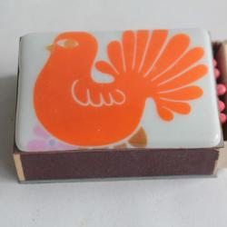 Étui Boite d'allumettes porcelaine Oiseau 1960 vintage