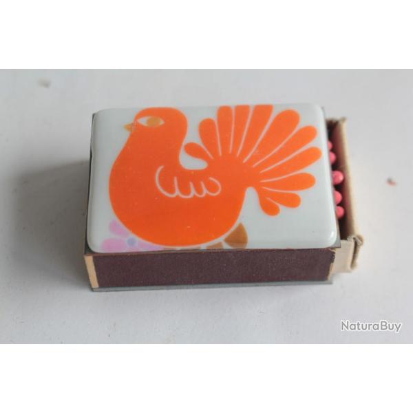 �tui Boite d'allumettes porcelaine Oiseau 1960 vintage