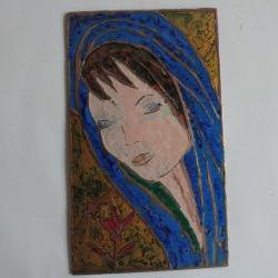 Plaque émaux d'art cuivre Portrait Femme