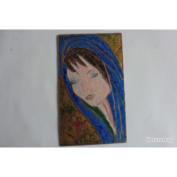 Plaque �maux d'art cuivre Portrait Femme