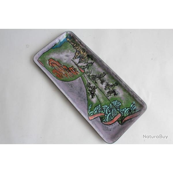 Plat �maux d'art cuivre Kimono Japon 1930