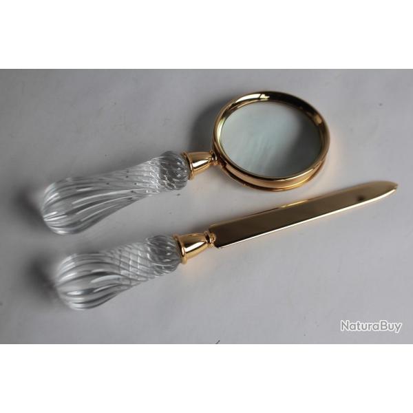 Coupe papier Ouvre lettre et Loupe Cristal