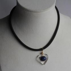 Collier pendentif coeur cristal de roche lapis lazuli