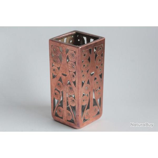 Vase verre cuivre grav� Art Nouveau
