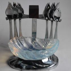 SABINO Porte fourchettes à huîtres verre opalescent Art déco