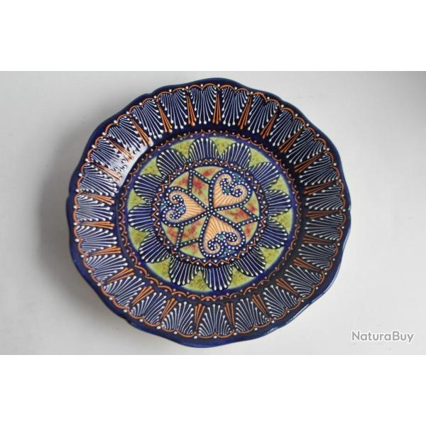 Assiette fa�ence d�cor �maill� perl� HB Quimper