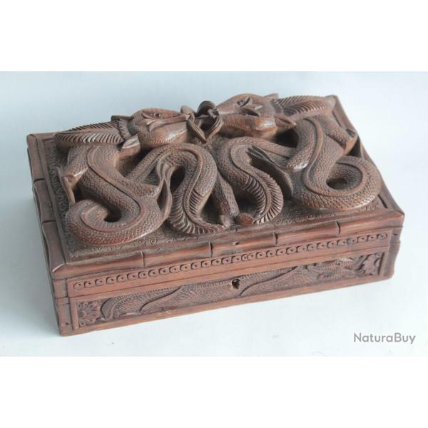 Boite bois sculpt Dragons Chine