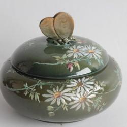 Bonbonnière céramique émaillée Fleurs Papillons Art Nouveau
