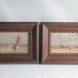 Paire Tableaux peintures Georges DJAKELI Bateaux Suisse