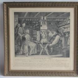 Gravure La Pharmacie Rustique Locher Gottfried XVIIIe siècle