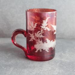 Ancien verre à liqueur cristal Bohême gravé émaillé