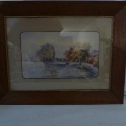 Peinture Aquarelle Bord du Lac B. Duboux 1910