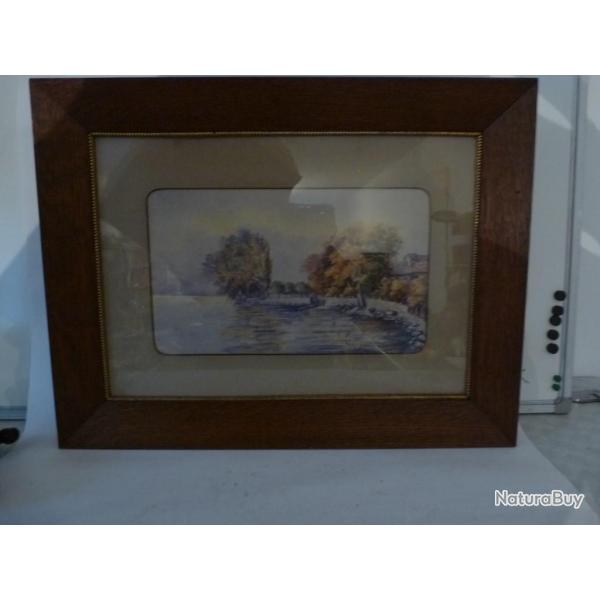 Peinture Aquarelle Bord du Lac B. Duboux 1910