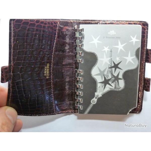 HERMES Couverture d'agenda Crocodile bordeaux vintage
