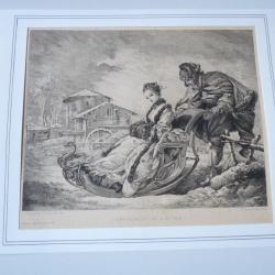Gravure XIXe siècle  L'Amusement de L'Hiver