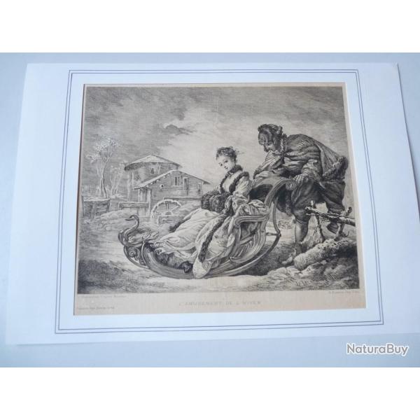 Gravure XIXe sicle  L'Amusement de L'Hiver