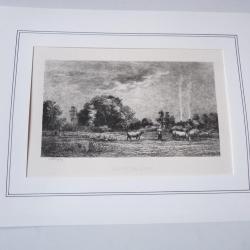 Gravure originale Charles François DAUBIGNY Lever de Lune