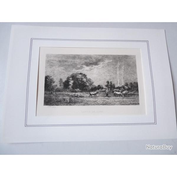 Gravure originale Charles Franois DAUBIGNY Lever de Lune