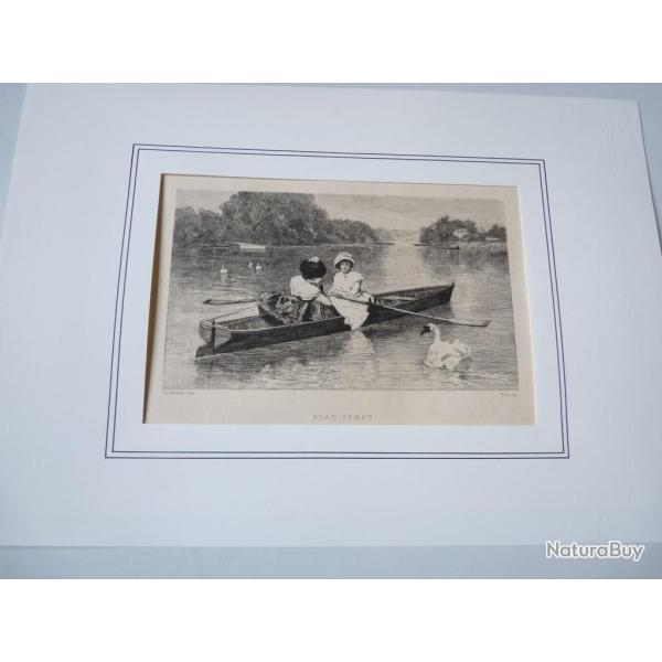 Gravure Beau Temps Edmond Charles YON d'aprs Heilbuth