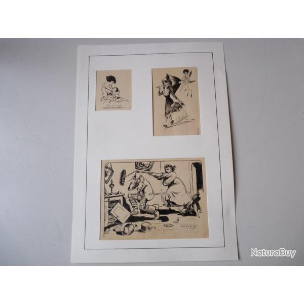 Trois dessins a l'encre 1919 Bou....?
