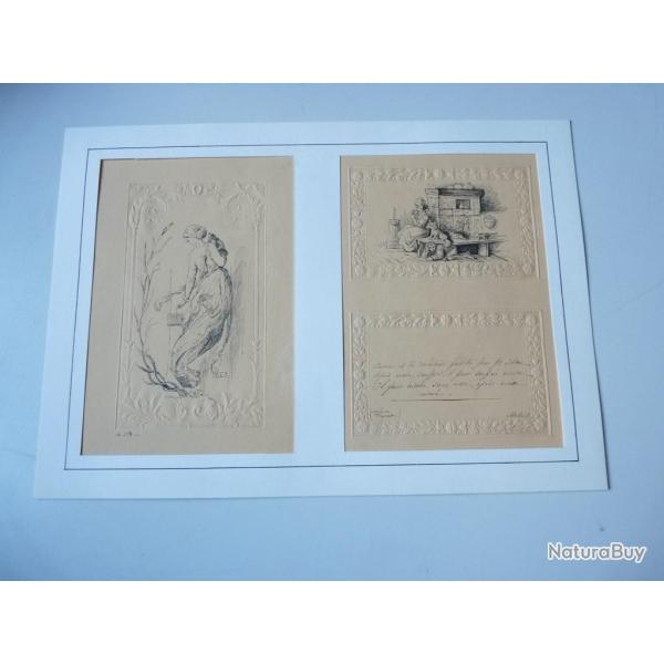 Cartes de voeux gaufr�es Dessins originaux 1890