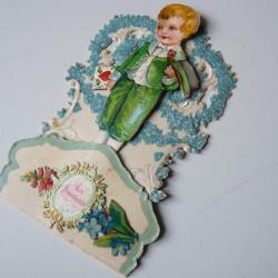 Image chromo a système XIXe siècle enfant amour diorama