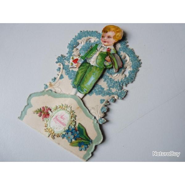 Image chromo a syst�me XIXe si�cle enfant amour diorama