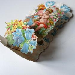 Image chromo a système XIXe siècle ange amour diorama