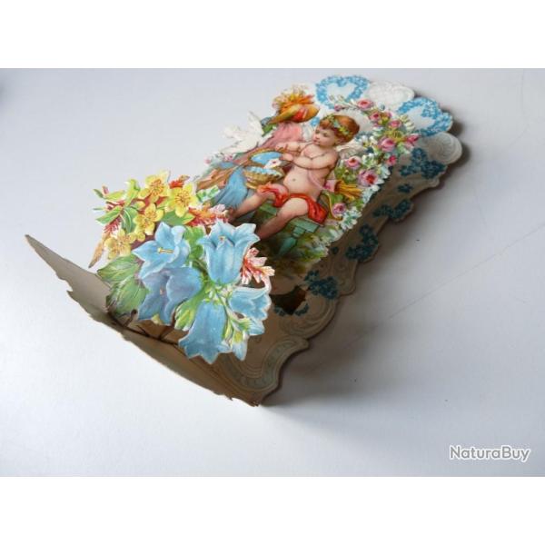 Image chromo a syst�me XIXe si�cle ange amour diorama