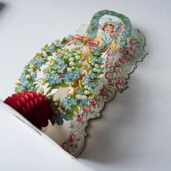 Image chromo a système XIXe siècle enfant amour diorama