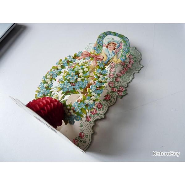 Image chromo a syst�me XIXe si�cle enfant amour diorama