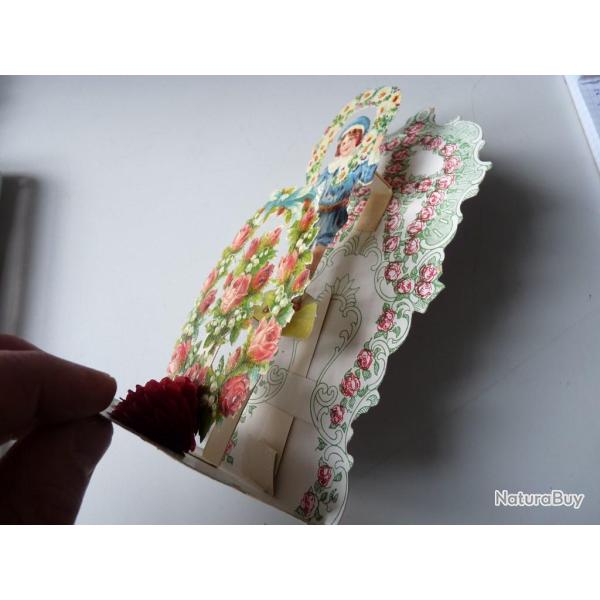 Image chromo a syst�me XIXe si�cle enfant amour