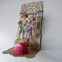 Image chromo a système XIXe siècle enfant amour diorama