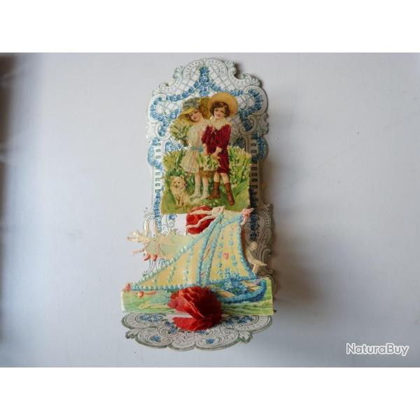 Image chromo a syst�me XIXe si�cle enfant amour diorama