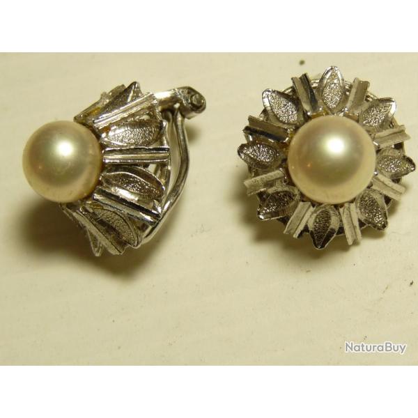 Bijoux boucles d'oreilles argent perles