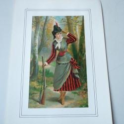 Chromo  Femme chasse  1890