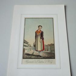 Gravure rehaussée Paysanne du canton d'Ury Suisse XVIIIe siècle