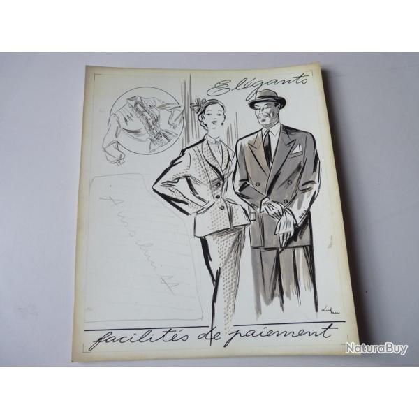 Dessin � l'encre mode 1950  vintage v�tements